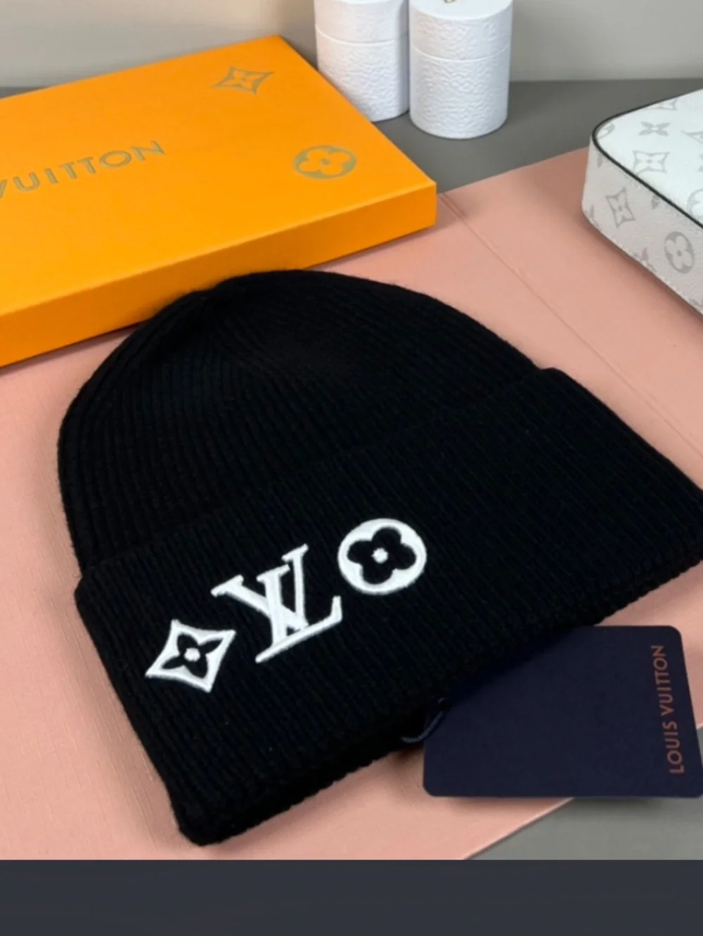 ⚫️ Louis. Vuitton. Black White Monogram Headline Beanie Hat Cap